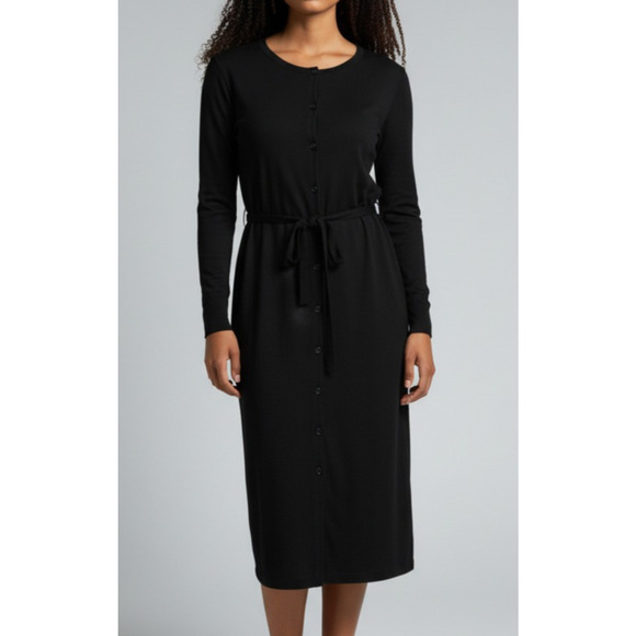 A6 Auth EILEEN FISHER Viscose Jersey Drawstring Waist Button Dress Size PM $208 - Picture 2 of 7